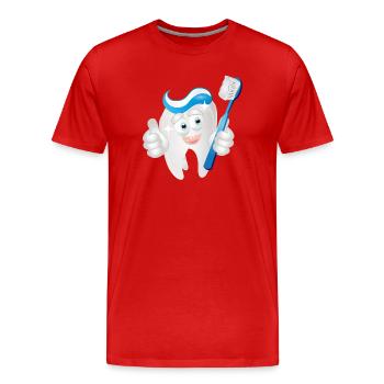 Dent blanche rayonnante avec du dentifrice en bande dessinée - T-shirt bio Premium Homme - rouge - Devant - Damien (186cm)