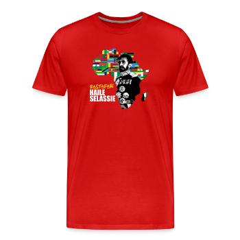 Portrait d’un empereur sur une mer de drapeaux africains - T-shirt bio Premium Homme - rouge - Devant - Damien (186cm)