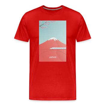 Japanese mountain scenery with Shinkansen - Men's Premium Organic T-Shirt - red - Front - Damien (186cm)