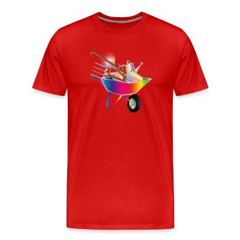 Outils de jardinage colorés dans une brouette - T-shirt bio Premium Homme - rouge - Devant - Damien (186cm)