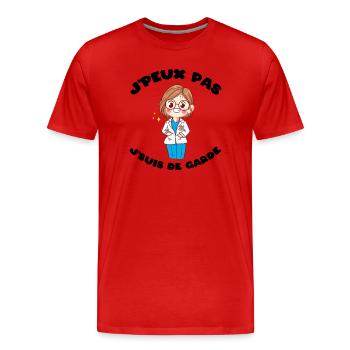 J'peux pas j'suis de garde Humour soignant cadeau - T-shirt bio Premium Homme - rouge - Devant - Damien (186cm)