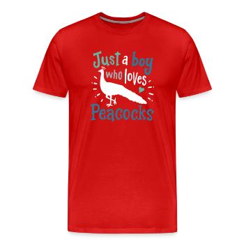 Paons oiseaux paon amoureux de paon - T-shirt bio Premium Homme - rouge - Devant - Damien (186cm)