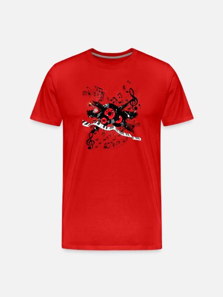 Rote Plattenmelodie und Tastenspur - Männer Premium Bio T-Shirt - Rot