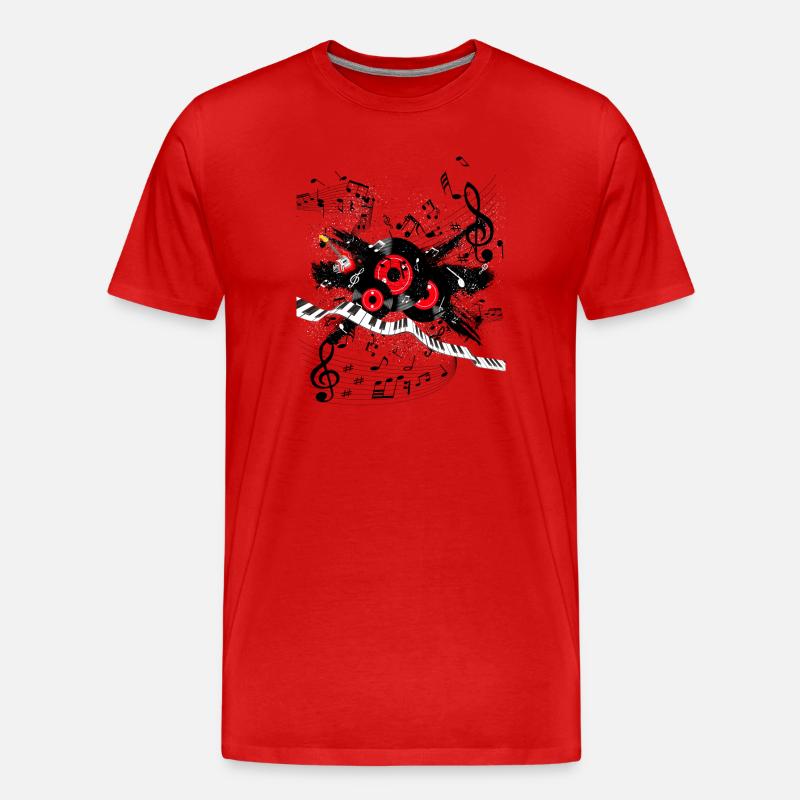 Rote Plattenmelodie und Tastenspur - Männer Premium Bio T-Shirt - Rot