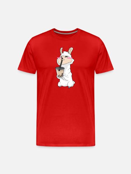 Llama Bubble Tea Kawaii Anime - Men's Premium Organic T-Shirt - red