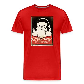 merry christmas xmas middle finger obey sticker - Men's Premium Organic T-Shirt - red - Front - Damien (186cm)