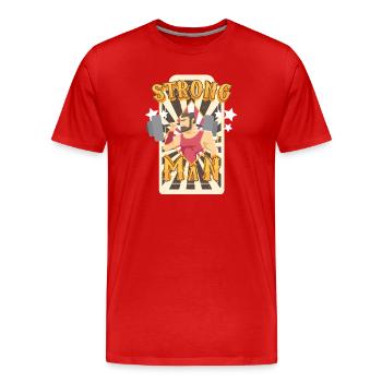 Anniversaire d'haltérophilie de cirque d'homme fort - T-shirt bio Premium Homme - rouge - Devant - Damien (186cm)