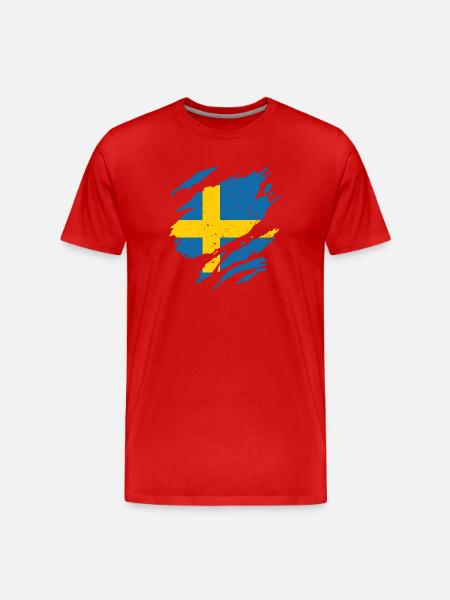 Éventail drapeau Suède Éventail Sverige - T-shirt bio Premium Homme - rouge