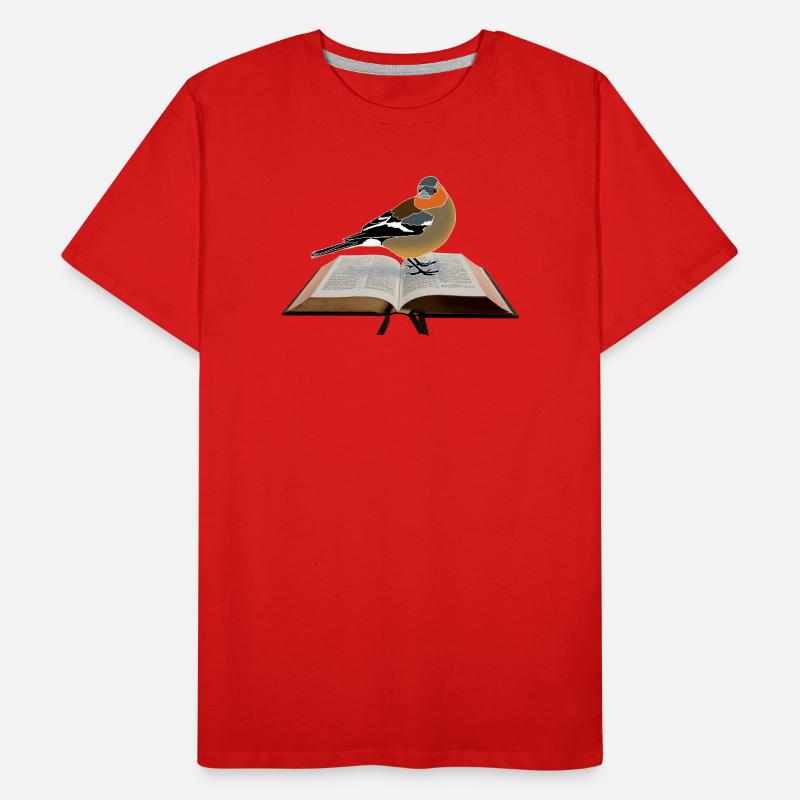 Buchfink auf Buch Männer Premium Bio T-Shirt