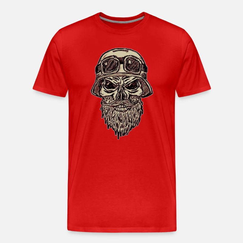 Totenschädel mit Bart und Helm - Männer Premium Bio T-Shirt - Rot