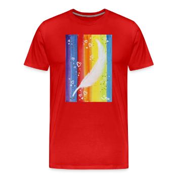 Regenbogen Feder - Sonja Ariel von Staden - Männer Premium Bio T-Shirt - Rot - Vorne - Damien (186cm)