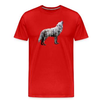 Wolf Forest Double Exposure Nature - Men's Premium Organic T-Shirt - red - Front - Damien (186cm)