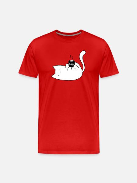 Cat Holding a Coffee Mug - Sticker - Men's Premium Organic T-Shirt - red