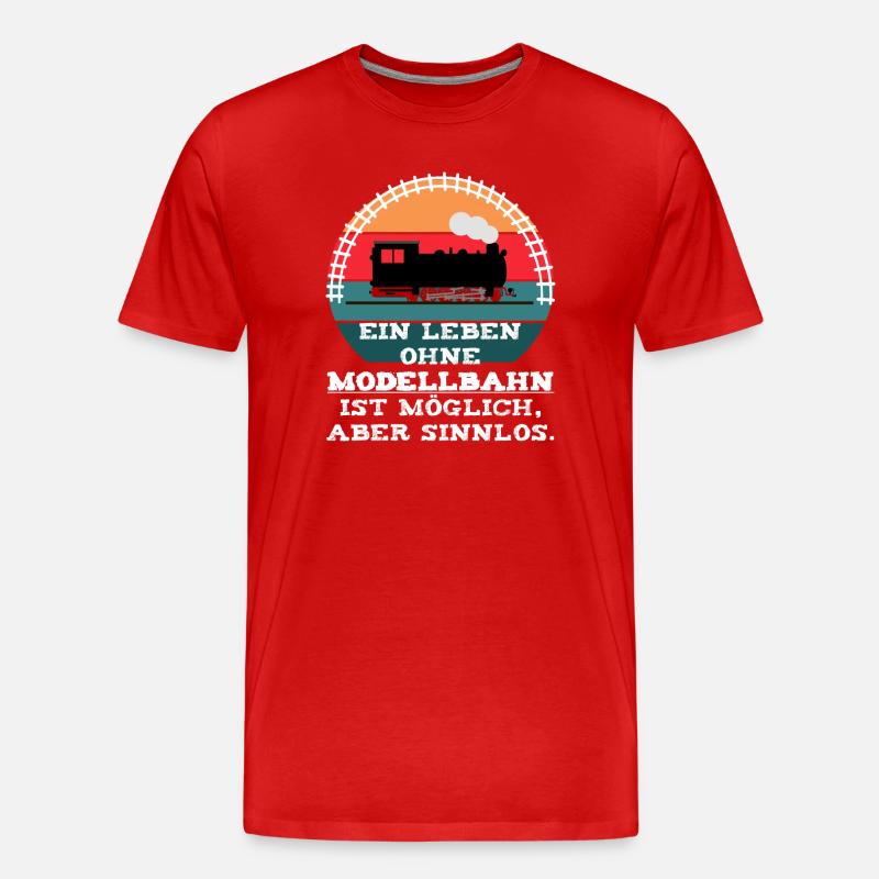 Modellbahn Eisenbahn Dampflok Spruch - Männer Premium Bio T-Shirt - Rot