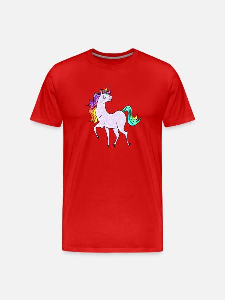 Eenhoorn met asterisk en regenboogkleuren - Mannen premium biologisch T-shirt - rood