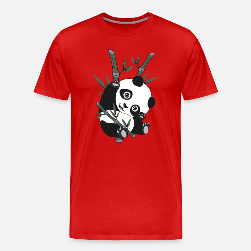 Panda - Bambus - Männer Premium Bio T-Shirt - Rot