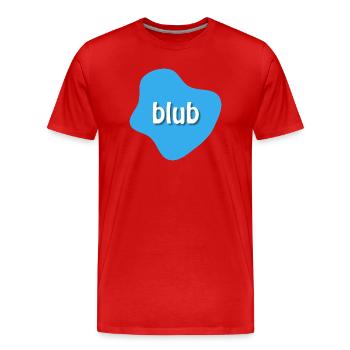 Text "blub" auf blauem Fleck, Klecks - Männer Premium Bio T-Shirt - Rot - Vorne - Damien (186cm)