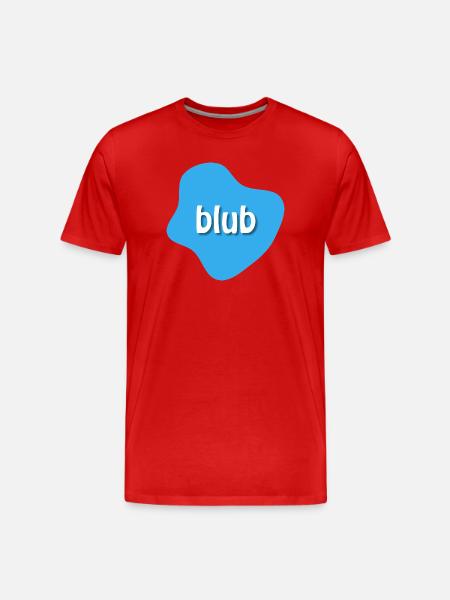 Text "blub" auf blauem Fleck, Klecks - Männer Premium Bio T-Shirt - Rot