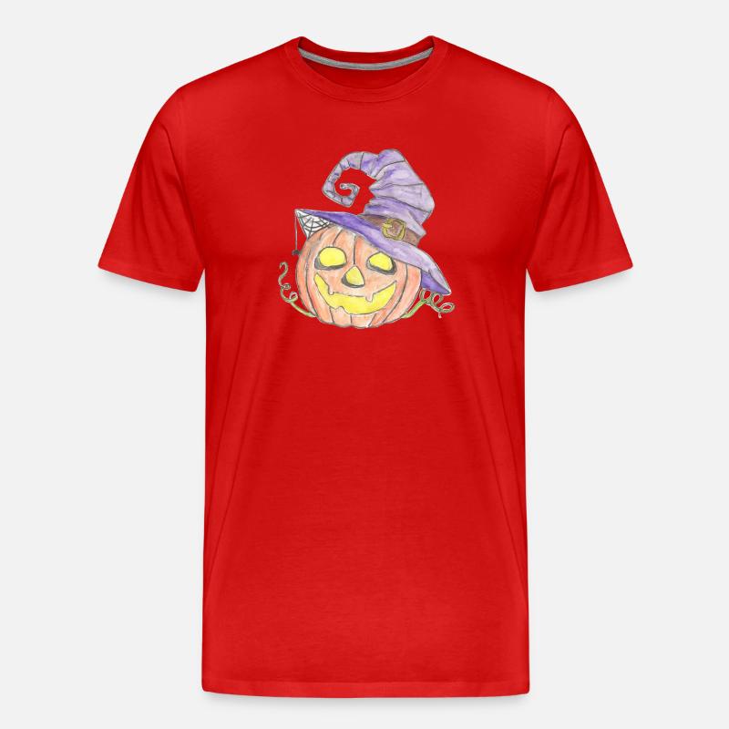 Watercolor pumpkin with witch hat - Men's Premium Organic T-Shirt - red