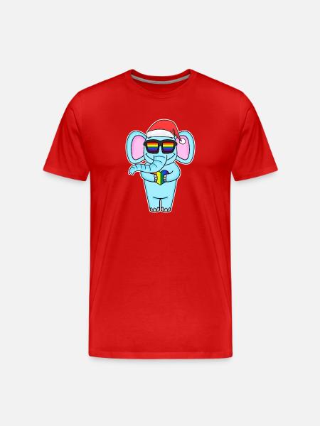 Éléphant Arc-en-ciel Noël - T-shirt bio Premium Homme - rouge