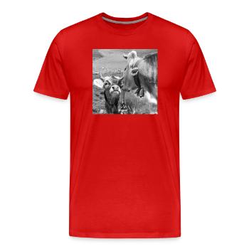 Zwei schmusende Kühe in schwarzweiß - Männer Premium Bio T-Shirt - Rot - Vorne - Damien (186cm)