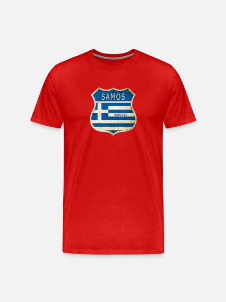 Samos Grèce Armoiries Drapeaux Design - T-shirt bio Premium Homme - rouge