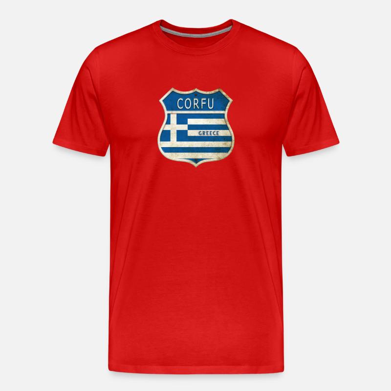 Korfu Grecja Herb Flagi Design - Ekologiczna koszulka męska Premium - czerwony