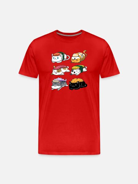 Sushi Katze Anime - Männer Premium Bio T-Shirt - Rot