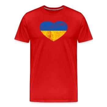 Drapeau de l’Ukraine Drapeau Grunge Retro Heart - T-shirt bio Premium Homme - rouge - Devant - Damien (186cm)