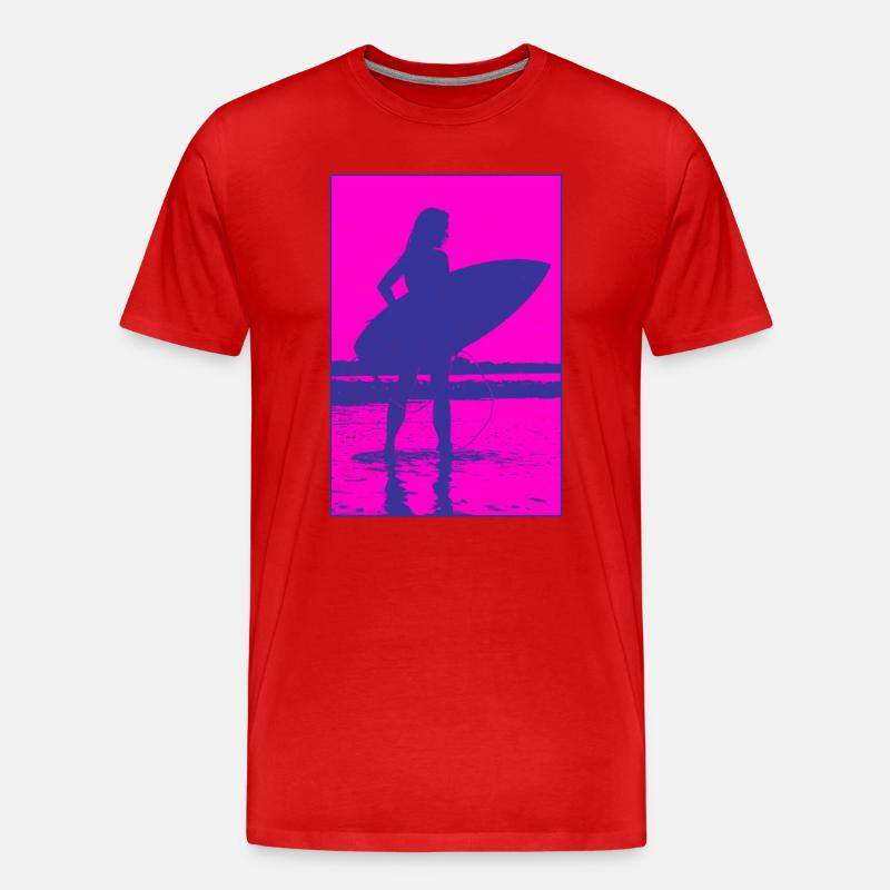 Neon-Silhouette Surferin Strand - Männer Premium Bio T-Shirt - Rot