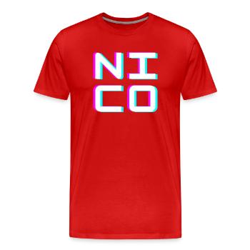 Nico Glitch Name Tag Typography Shirt - Men's Premium Organic T-Shirt - red - Front - Damien (186cm)