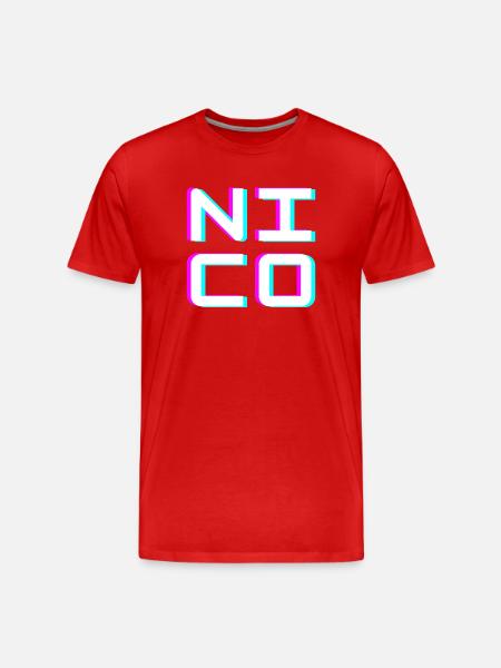 Nico Glitch Etichetta con il nome Maglietta Tipografia - Maglietta ecologica premium da uomo - rosso