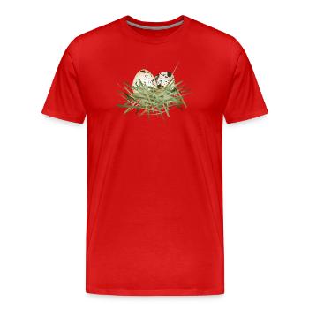 two quail eggs in the hay nest - Men's Premium Organic T-Shirt - red - Front - Damien (186cm)