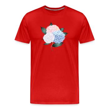 üppiger Hortensien Strauß aus drei Blüten - Männer Premium Bio T-Shirt - Rot - Vorne - Damien (186cm)