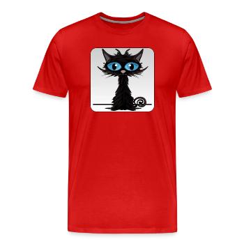Chat noir aux yeux bleus - T-shirt bio Premium Homme - rouge - Devant - Damien (186cm)