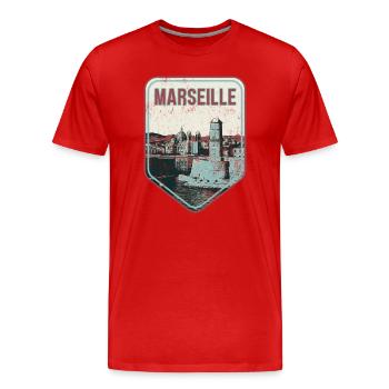 Retro-Abzeichen, Marseille Frankreich ist meine Heimatstadt - Männer Premium Bio T-Shirt - Rot - Vorne - Damien (186cm)