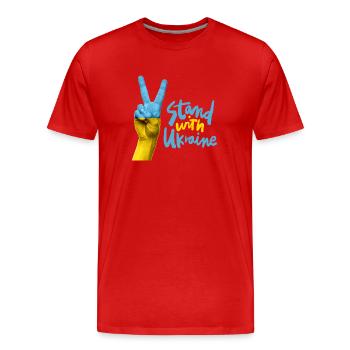 Solidarité avec l’Ukraine : Vote à main levée - T-shirt bio Premium Homme - rouge - Devant - Damien (186cm)