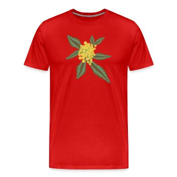Acacia argenté avec ses fleurs jaunes Pompons - T-shirt bio Premium Homme - rouge - Devant - Damien (186cm)