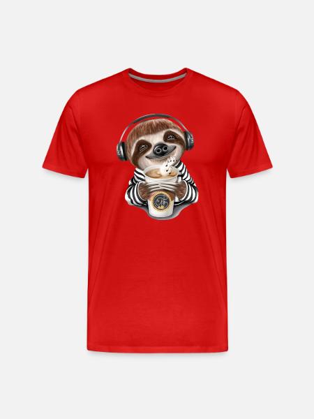 Funny sloth coffee headphones misic - Men's Premium Organic T-Shirt - red