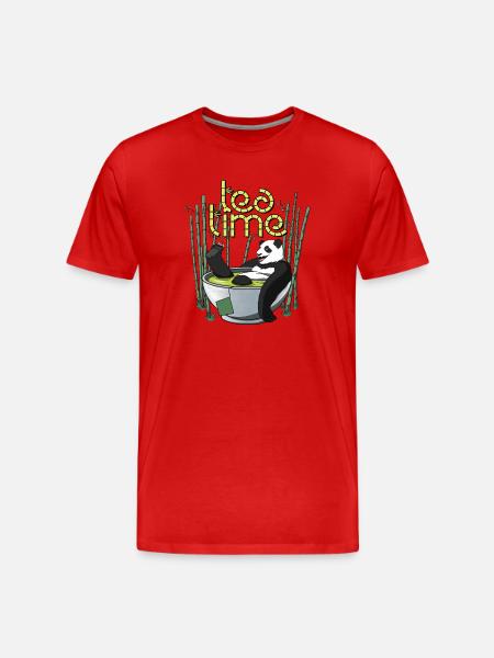 Tea Time - Der Tee-Moment des Pandas - Männer Premium Bio T-Shirt - Rot