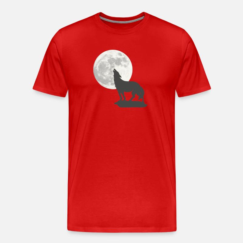 schöne wildtiermotive, Heulende Wolfsilhouette - Männer Premium Bio T-Shirt - Rot