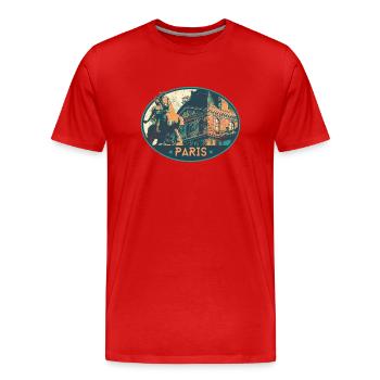 Badge retro, Paris France est ma ville natale - T-shirt bio Premium Homme - rouge - Devant - Damien (186cm)
