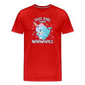 Dieses Maedchen Liebt Narwale - Männer Premium Bio T-Shirt - Rot - Vorne - Damien (186cm)