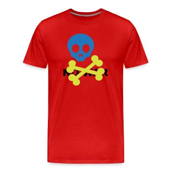 Crâne et os croisés bleu néon - T-shirt bio Premium Homme - rouge - Devant - Damien (186cm)