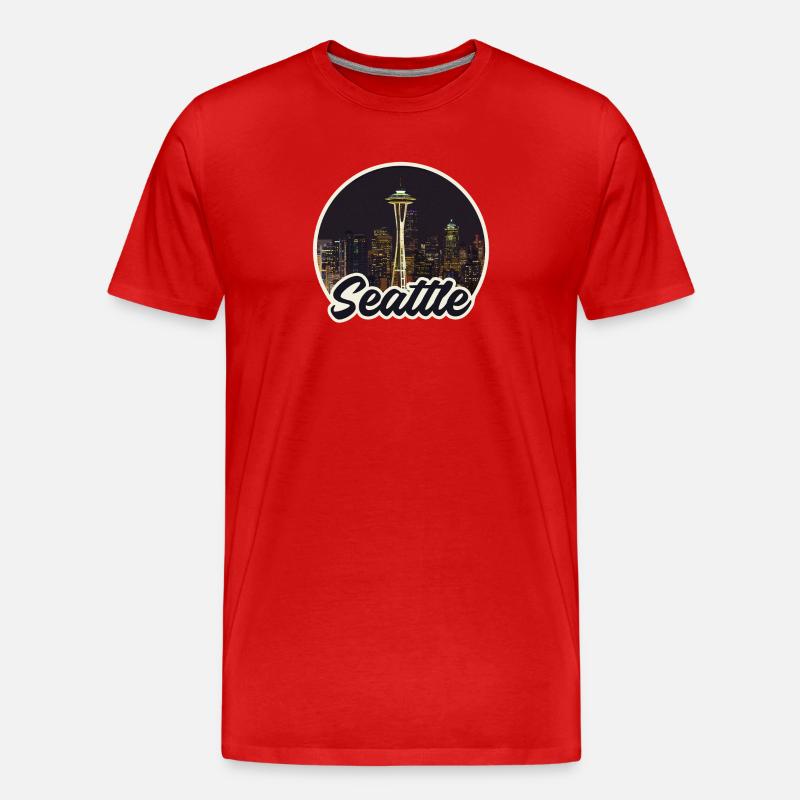 Seattle Skyline Nacht-Logo Space Needle - Männer Premium Bio T-Shirt - Rot