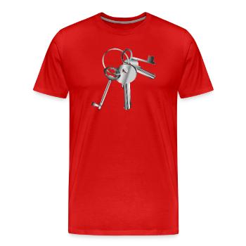 clés argentées sur un porte-clés - T-shirt bio Premium Homme - rouge - Devant - Damien (186cm)