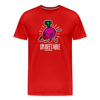 Drôle de betterave Betterave Super-héros Jeu de mots Dessin animé - T-shirt bio Premium Homme - rouge - Devant - Damien (186cm)