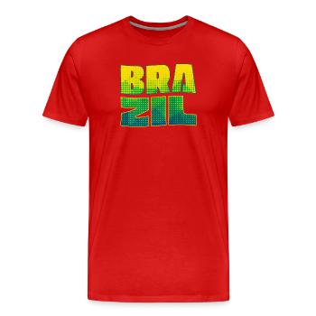 Brazil Schriftzug in Nationalfarben - Männer Premium Bio T-Shirt - Rot - Vorne - Damien (186cm)