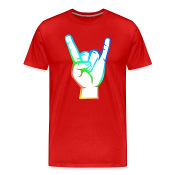 Main avec le symbole Rock-Metal-Satan coloré - T-shirt bio Premium Homme - rouge - Devant - Damien (186cm)
