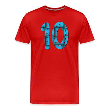 Numéro 10 - TEN - 10ème anniversaire - T-shirt bio Premium Homme - rouge - Devant - Damien (186cm)
